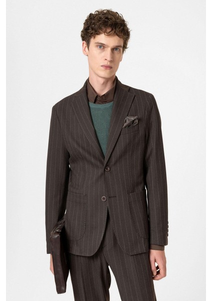 Kahve Slim Fit Çizgili Erkek Blazer Ceket fırsatları