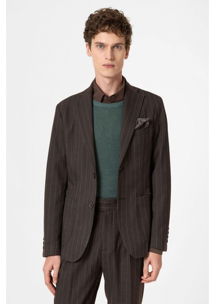 Kahve Slim Fit Çizgili Erkek Blazer Ceket indirimleri