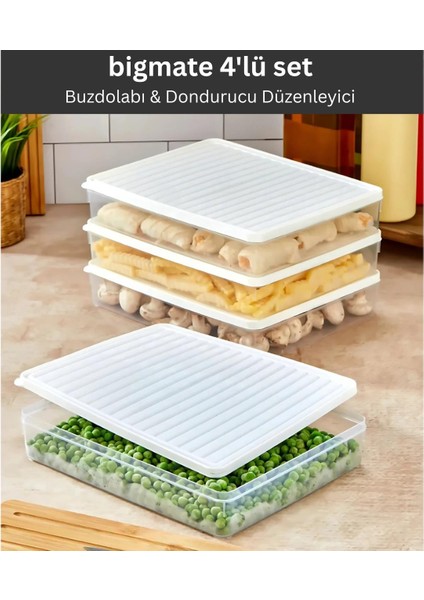 BGMT2525 4'lü Şeffaf Saklama Kabı 4x2,5 Lt Mikrodalga Buzdolabı ve Dondurucu Uyumlu düzenleyici