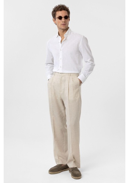 Beyaz Keten Karışımlı Erkek Gömlek fiyatları