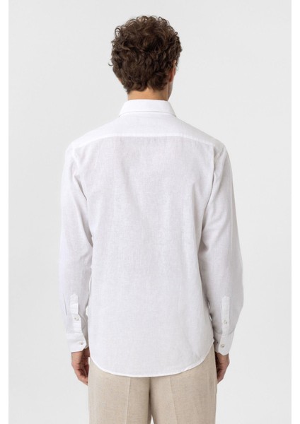 Beyaz Keten Karışımlı Erkek Gömlek indirimleri