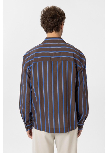 Kahve Relax Fit Çizgili Erkek Gömlek indirimleri