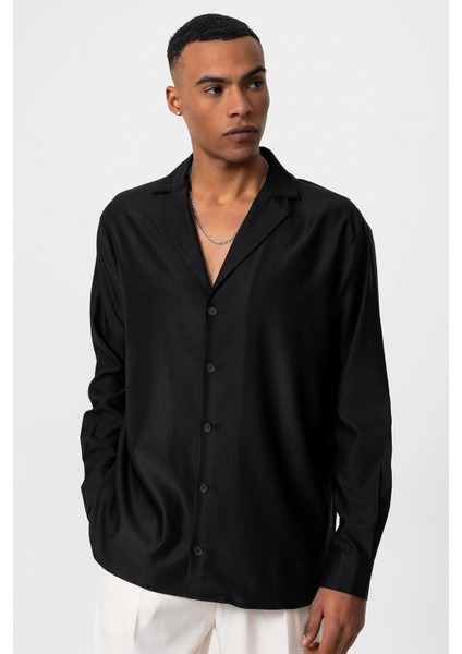 Siyah Relax Fit Erkek Gömlek