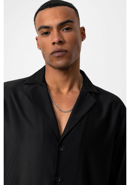 Siyah Relax Fit Erkek Gömlek