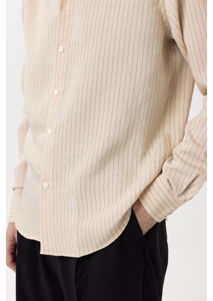 Bej Modal Kumaş Relax Fit Çizgili Erkek Gömlek fırsatları