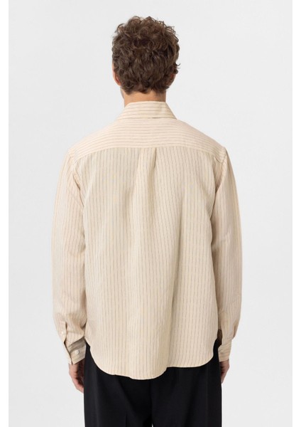 Bej Modal Kumaş Relax Fit Çizgili Erkek Gömlek indirimleri