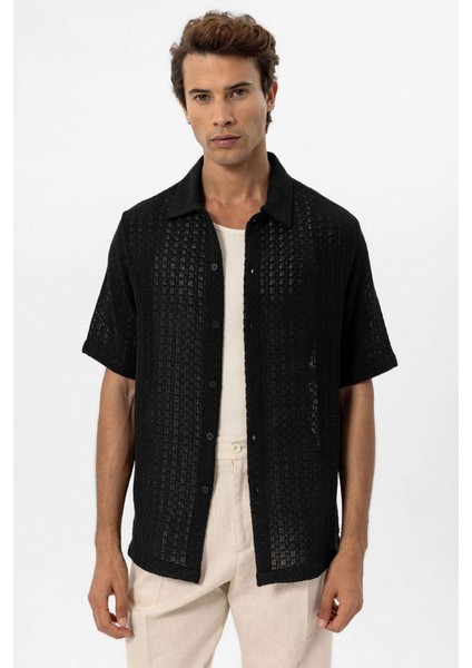 Siyah Dokulu Kroşe Erkek Gömlek fiyatları