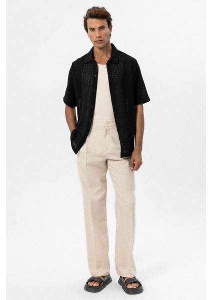 Siyah Dokulu Kroşe Erkek Gömlek modelleri