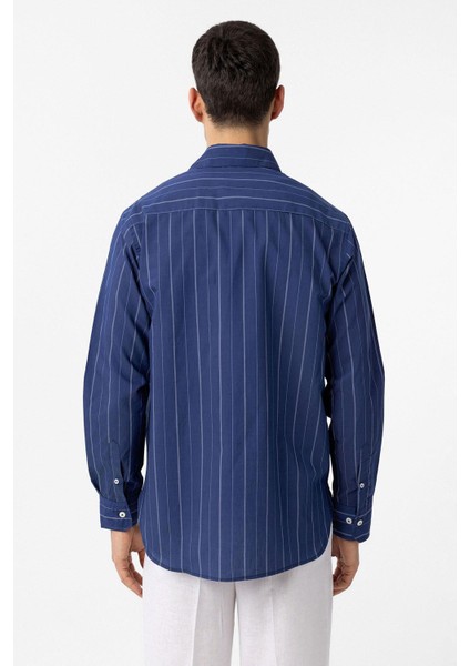 Lacivert Relaxed Çizgili Erkek Gömlek indirimleri