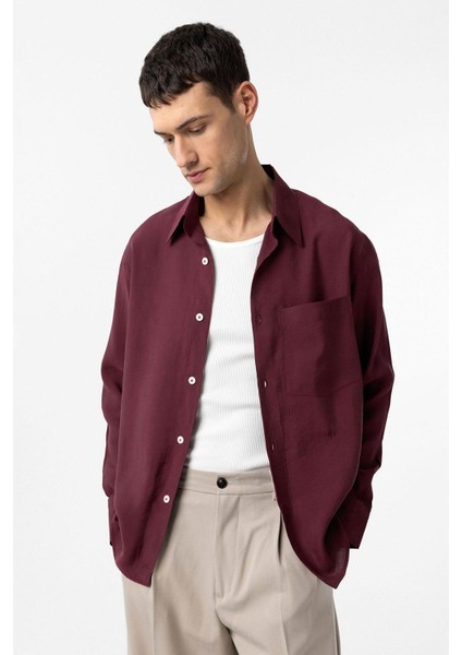 Bordo Modal Kumaş Relax Fit Erkek Gömlek modelleri