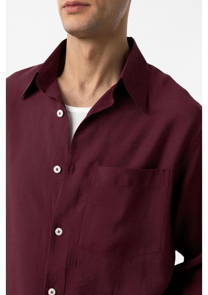 Bordo Modal Kumaş Relax Fit Erkek Gömlek fırsatları