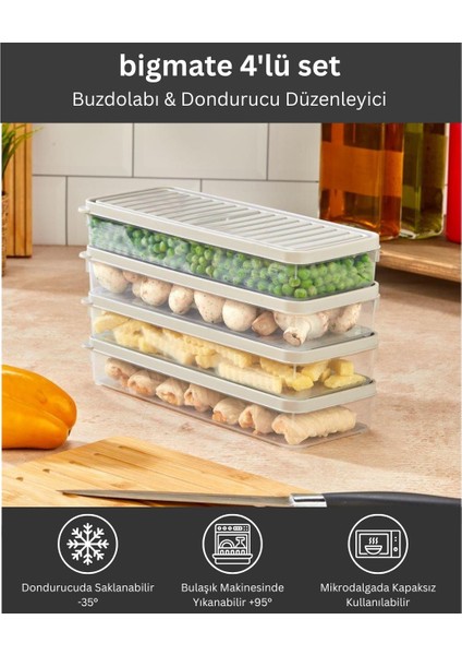 BGMT1515 4'lü Şeffaf Saklama Kabı 4x1 Lt Mikrodalga Buzdolabı ve Dondurucu Uyumlu düzenleyici