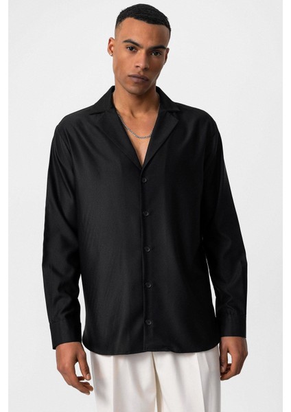 Siyah Relax Fit Erkek Gömlek