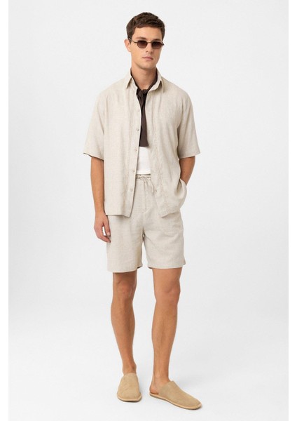 Taş Keten Karışımlı Relaxed Erkek Gömlek