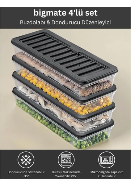 BGMT1515 4'lü Şeffaf Saklama Kabı 4x1 Lt Mikrodalga Buzdolabı ve Dondurucu Uyumlu düzenleyici