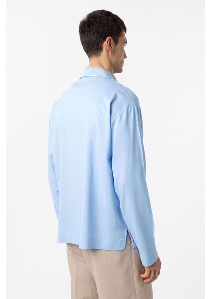 Açık Mavi Keten Karışımlı Relax Fit Erkek Gömlek indirimleri
