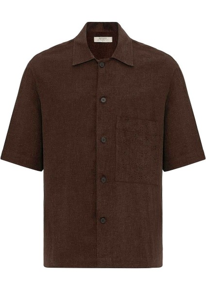 Kahve Keten Karışımlı Kısa Kollu Erkek Gömlek indirimleri