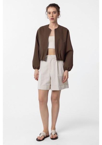 Kahve Crop Kadın Bomber Mont fiyatları