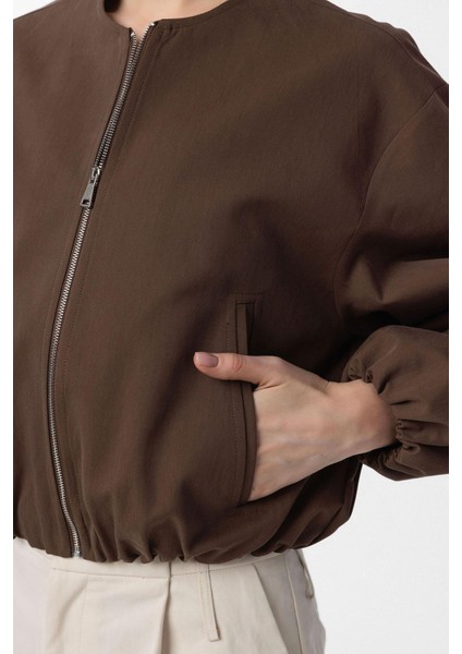 Kahve Crop Kadın Bomber Mont modelleri