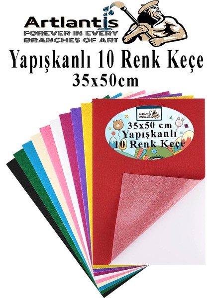 Yapışkanlı Keçe 35X50 cm 10 Renk 1 Paket 2.0 mm Renkli Hobi Keçesi Elişi Keçe Kumaşı Anasınıfı Kreş Okul Öncesi El Sanat