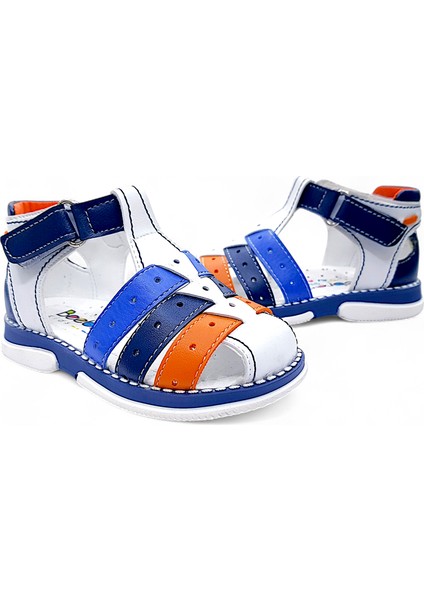 Ortopedik Erkek Bebek ve Çocuk Sandaleti Cayman Serisi CYM2404b Beyaz Lacivert Turuncu 23