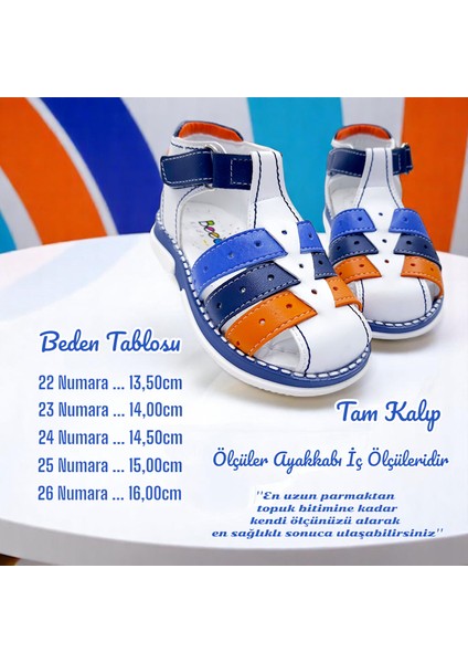 Ortopedik Erkek Bebek ve Çocuk Sandaleti Cayman Serisi CYM2404b Beyaz Lacivert Turuncu 23