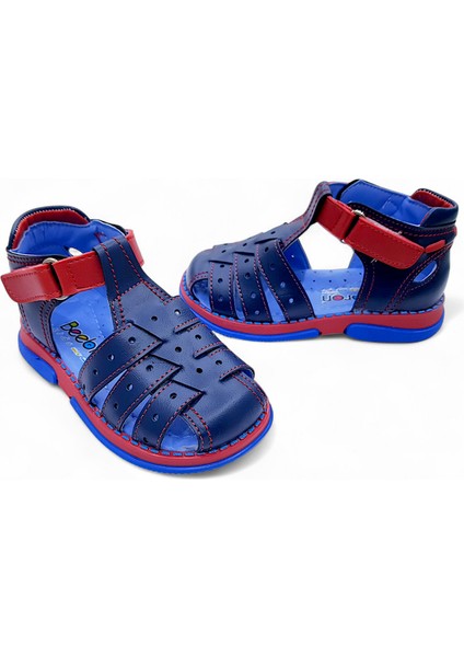Ortopedik Erkek Bebek ve Çocuk Sandaleti Cayman Serisi CYM2404b Lacivert Kırmızı 24