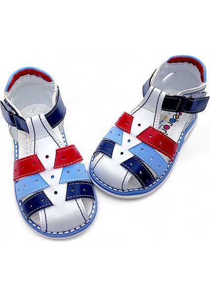 Ortopedik Erkek Bebek ve Çocuk Sandaleti Cayman Serisi CYM2404b Beyaz Mavi Kırmızı 22