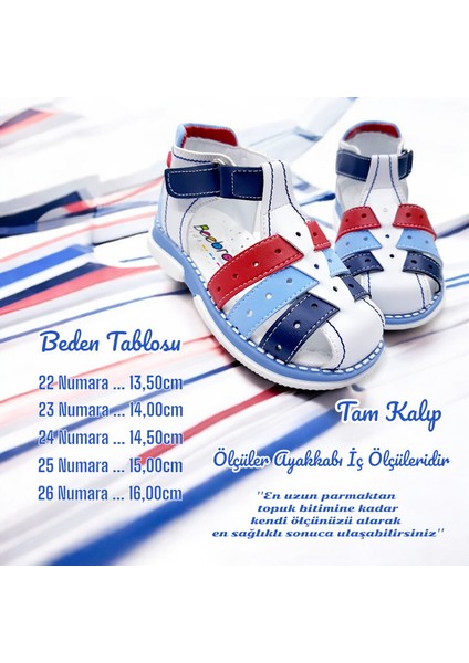 Ortopedik Erkek Bebek ve Çocuk Sandaleti Cayman Serisi CYM2404b Beyaz Mavi Kırmızı 22