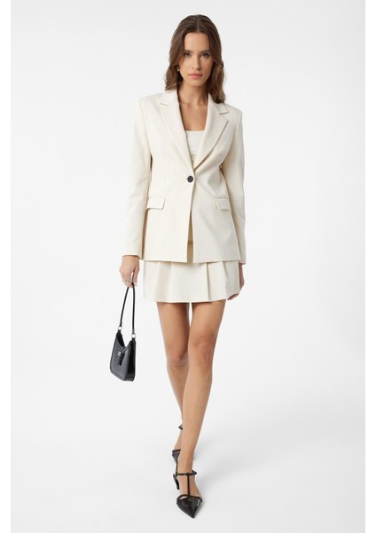 Ekru Vücuda Oturan Kadın Blazer Ceket modelleri