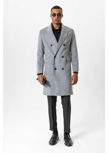 Gri Yün Karışımlı Kruvaze Erkek Kaban fiyatları