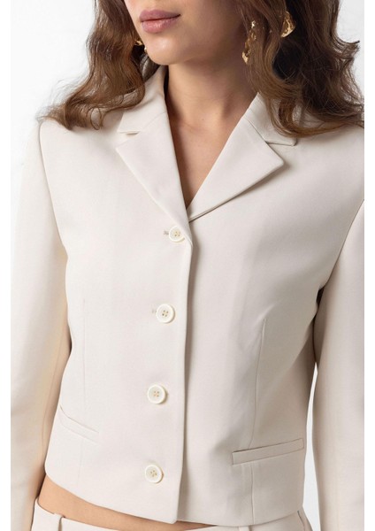 Ekru Crop Kadın Blazer Ceket indirimleri