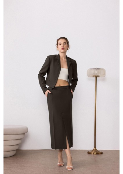 Haki Crop Kadın Blazer Ceket