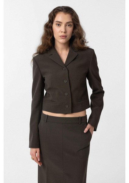 Haki Crop Kadın Blazer Ceket