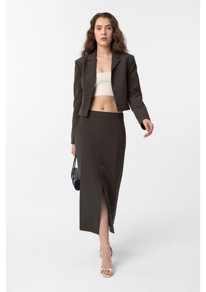 Haki Crop Kadın Blazer Ceket