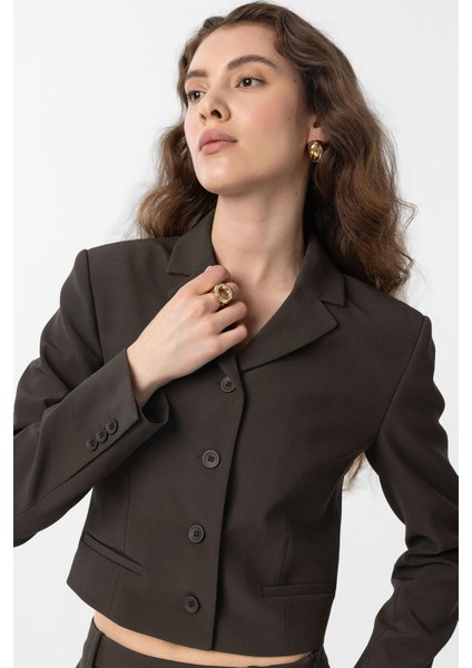 Haki Crop Kadın Blazer Ceket
