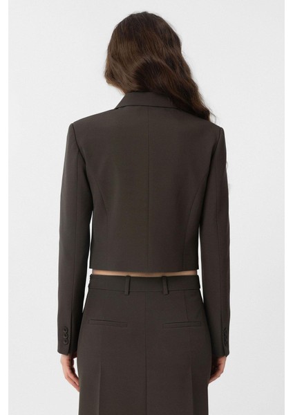 Haki Crop Kadın Blazer Ceket