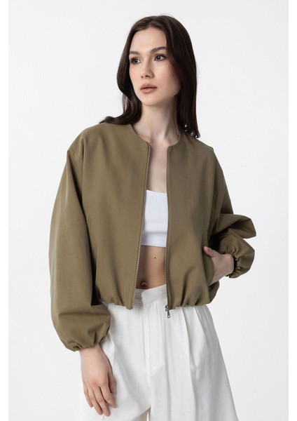 Haki Crop Kadın Bomber Mont