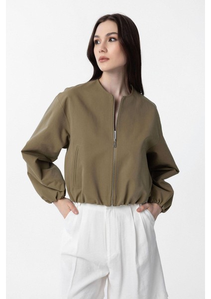 Haki Crop Kadın Bomber Mont modelleri