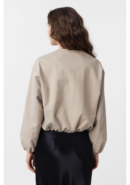 Bej Crop Kadın Bomber Mont fırsatları