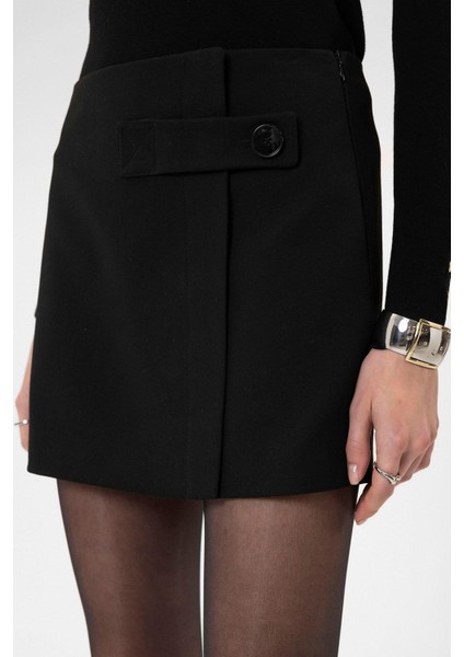 Siyah Kadın Düğme Detaylı Mini Etek indirimleri
