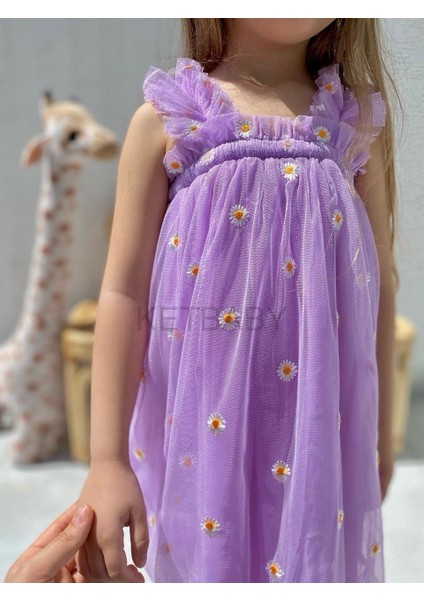 Kız Çocuk Papatya Nakışlı Askılı Elbise Ket Baby HPN001 fırsatları