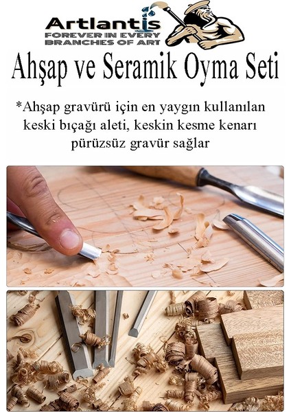 Ahşap ve Seramik Oyma Seti Kısa Sap 6 Lı 1 Paket Iskerpela Seti Paslanmaz Karbon Çelik Bıçaklı Ağaç Oyma Bıcağı Çömlek