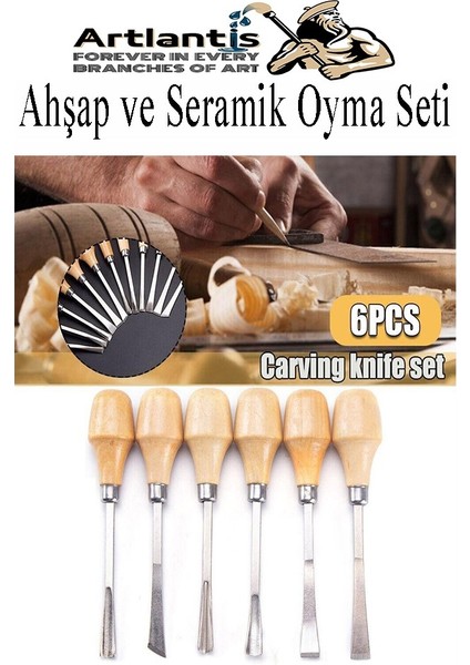 Ahşap ve Seramik Oyma Seti Kısa Sap 6 Lı 1 Paket Iskerpela Seti Paslanmaz Karbon Çelik Bıçaklı Ağaç Oyma Bıcağı Çömlek