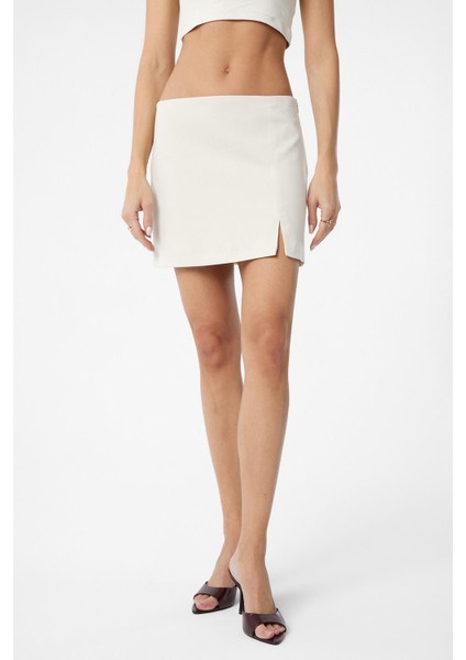 Ekru Yırtmaçlı Kadın Mini Etek