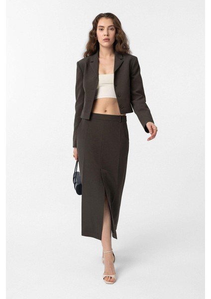 Haki Yırtmaçlı Kadın Kalem Etek modelleri