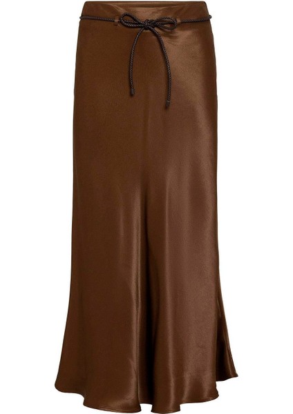 Kahve Kemerli Saten Uzun Kadın Etek indirimleri