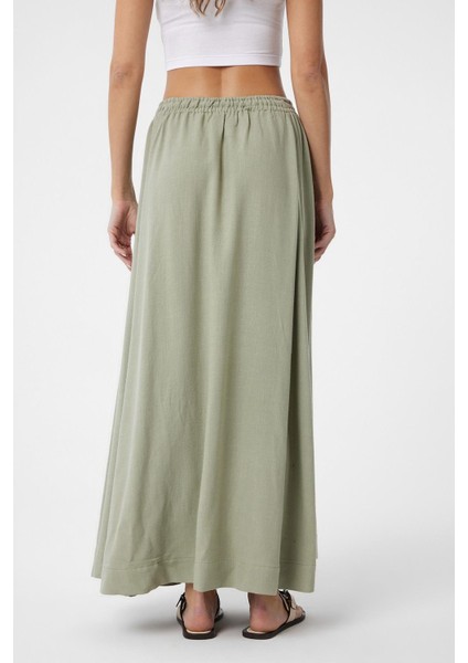 Haki Keten Karışımlı Kadın Uzun Etek fırsatları