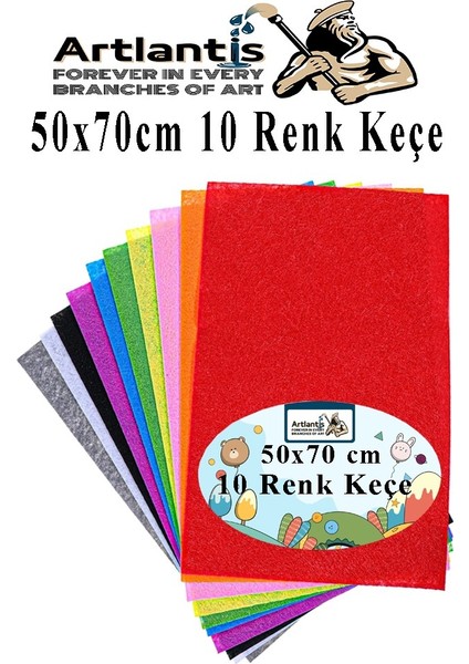 Keçe 50X70 cm 10 Renk 1 Paket 2.0 mm Renkli Hobi Keçesi Elişi Keçe Kumaşı Anasınıfı Kreş Okul Öncesi El Sanatları