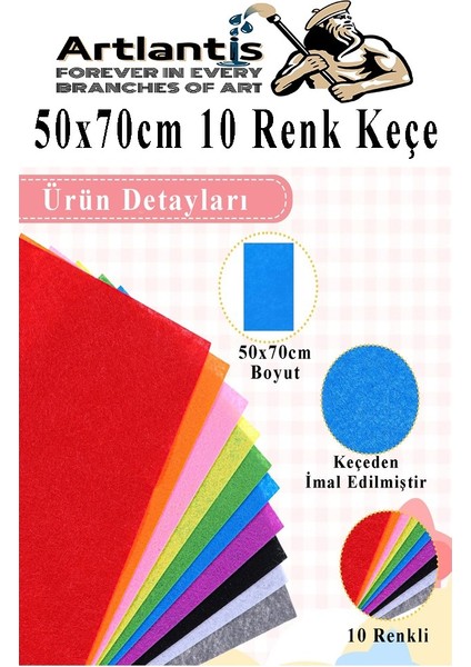 Keçe 50X70 cm 10 Renk 1 Paket 2.0 mm Renkli Hobi Keçesi Elişi Keçe Kumaşı Anasınıfı Kreş Okul Öncesi El Sanatları modelleri